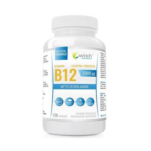 Zdjęcie produktu - Wish Pharmaceutical Witamina B12 + L-leucytyna + Prebiotyk, 120 kaps.