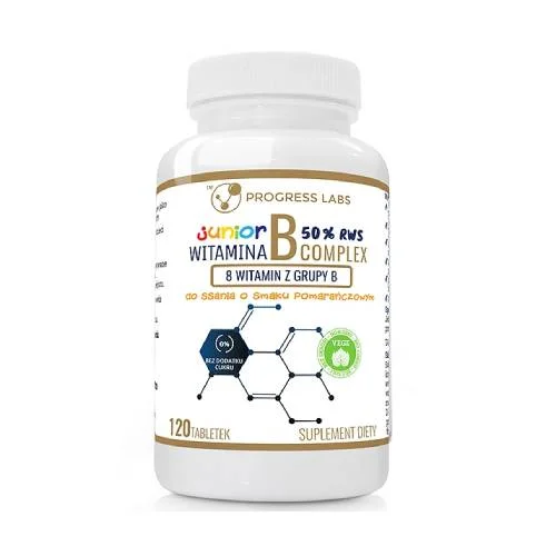 Zdjęcie produktu - Progress Labs Witamina B Complex Junior smak pomarańczowy, 120 tabl. do ssania