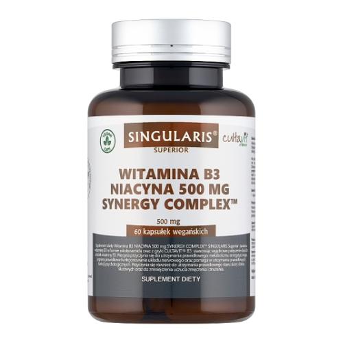 Zdjęcie produktu - Singularis Superior Witamina B3 Niacyna 500 mg Synergy Complex, 60 kaps.