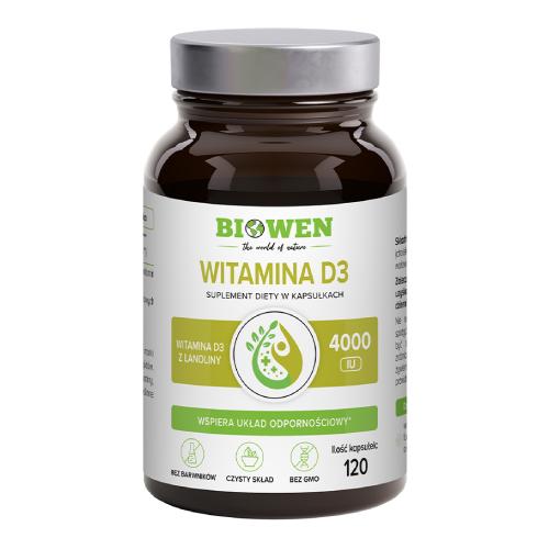 Zdjęcie produktu - Biowen Witamina D3 z lanoliny, 120 kaps.