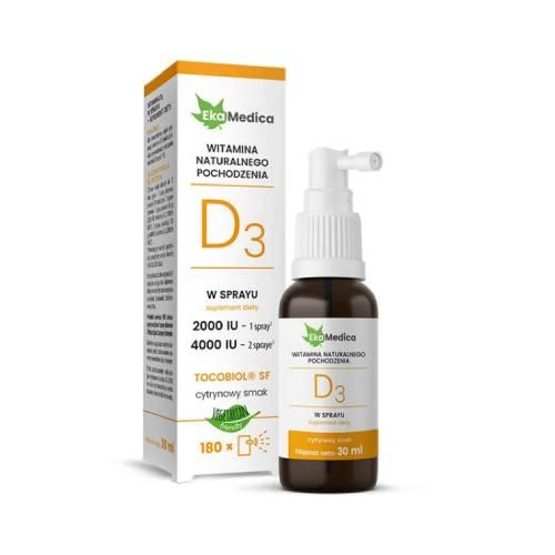 Zdjęcie produktu - Ekamedica Witamina D3 w sprayu o smaku cytrynowym, 30 ml