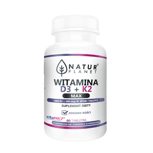 Zdjęcie produktu - NaturPlanet Witamina K+D3 Max, 60tabl. KR&Oacute;TKA DATA 30.09.2026