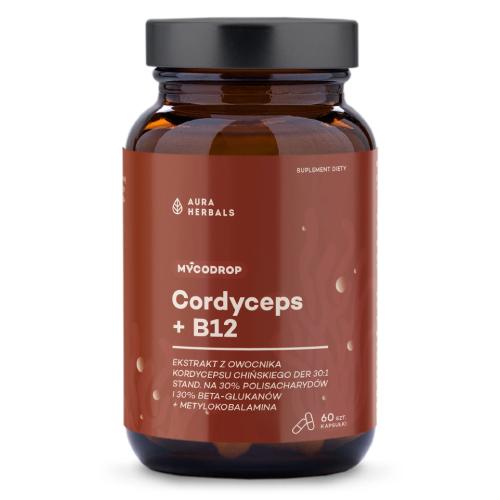 Miniaturka artykułu - Aura Herbals Mycodrop Cordyceps + B12, 60 kaps.