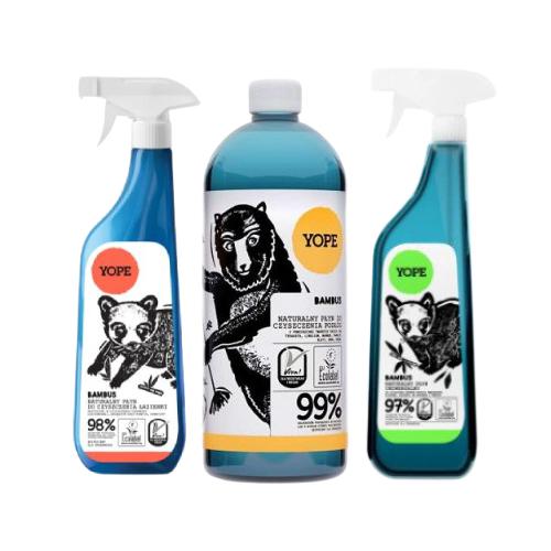 YOPE Bambus Zestaw czyszczący: płyn do podł&oacute;g, 1000ml + płyn do czyszczenia łazienki, 750ml + płyn uniwersalny, 750ml
