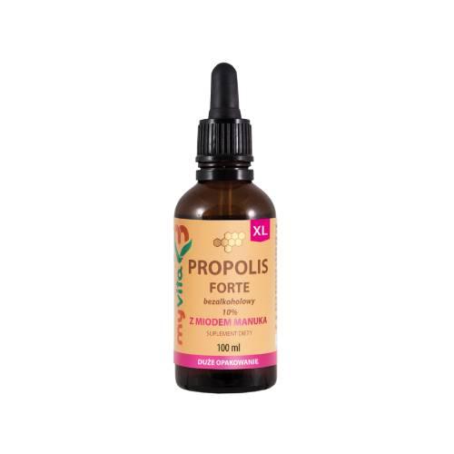 Miniaturka artykułu - MyVita Propolis Forte bezalkoholowy 10% z miodem manuka krople, 100 ml