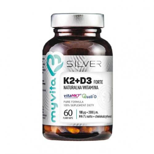 Miniaturka artykułu - MyVita Silver Forte Naturalna witamina K2 MK-7 100 mcg + D3 2000 j.m., 60 kaps.