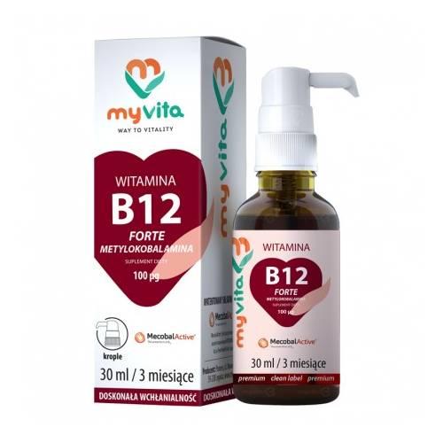 Miniaturka artykułu - MyVita Witamina B12 Forte 100mcg krople, 30ml
