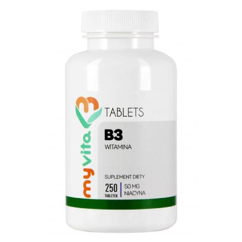 Miniaturka artykułu - MyVita Witamina B3 50 mg, 250 tabl. - suplement diety z witaminą B3 (nicyna)