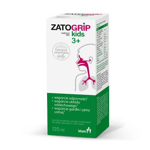 Zdjęcie produktu - Zatogrip Kids 3+ syrop o smaku malinowym, 120 ml KR&Oacute;TKA DATA 31.07.2026