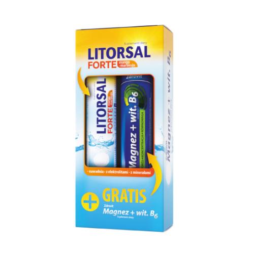 Zdjęcie produktu - Zdrovit Litorsal Forte Mango Marakuja, 24 tabl. mus. + Magnez z wit. B6, 24 tabl. mus.