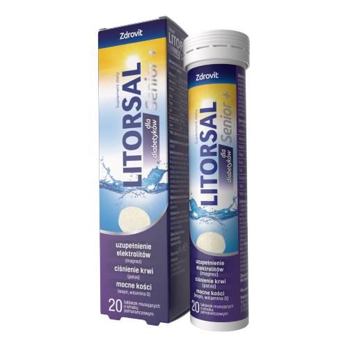 Zdjęcie produktu - Zdrovit Litorsal Senior+ dla diabetyk&oacute;w o smaku pomarańczowym, 20 tabl. musujących