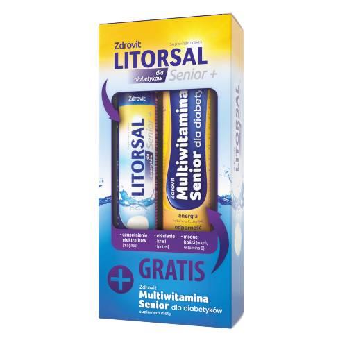 Zdjęcie produktu - ZDROVIT Litorsal Senior+ dla diabetyk&oacute;w 20 tab. mus. + Multiwitamina Senior 24 tab. mus.