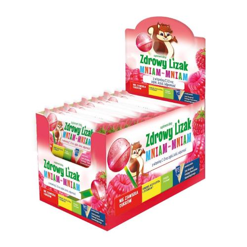 Zdjęcie produktu - Zdrowy Lizak Mniam-Mniam malina kształt kulki, 40 szt.