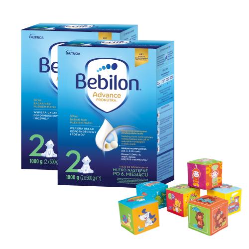 Zestaw 2x Bebilon 2 Pronutra Advance Mleko następne po 6. miesiącu, 1000g + CANPOL BABIES Kostka edukacyjna, 6szt.