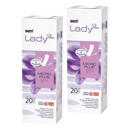 Zdjęcie produktu - Zestaw SENI LADY SLIM MICRO PLUS Anatomiczne wkładki urologiczne, 2 x20 szt.