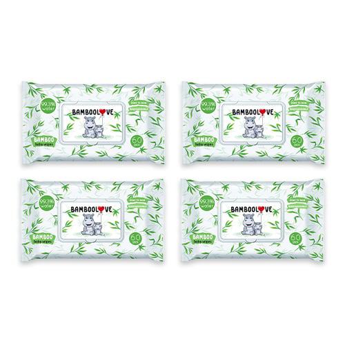 Zestaw 4x BAMBOOLOVE Bambusowe chusteczki nawilżane, 60szt.