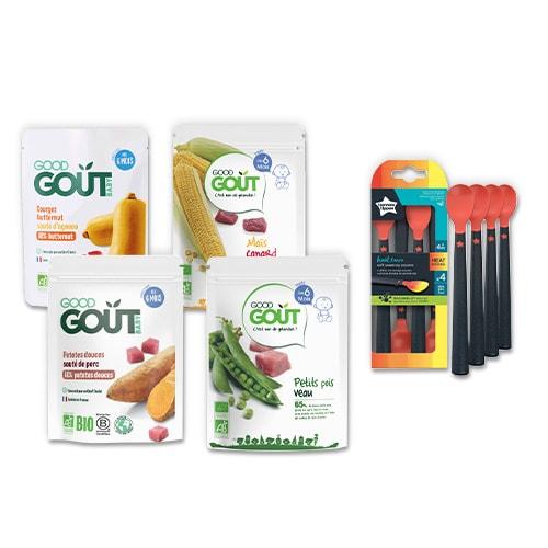 Zestaw 4x190g Good Gout BIO obiadki + łyżeczki z czujnikiem ciepła Tommee Tippee GRATIS