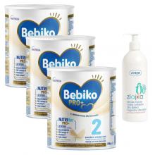 Zestaw Bebiko Pro+ 2 Mleko następne dla niemowląt powyżej 6 miesiąca życia, 3 x 700 g + Ziaja Ziajka Żel do mycia ciała i włos&oacute;w dla dzieci, 400 ml