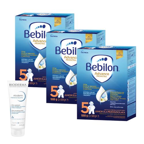Zestaw Bebilon 5 Advance Pronutra Junior Formuła na bazie mleka dla przedszkolaka, 3 x 1000 g + Bioderma Atoderm Intensive baume Ultrakojący balsam emolientowy, 75 ml