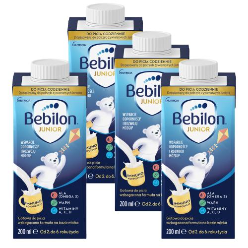 Zestaw Bebilon Junior Gotowa do picia wzbogacona formuła na bazie mleka od 2. do 6. roku życia, 4x 200 ml (3+1)