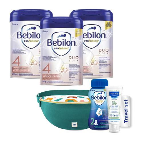 Zdjęcie produktu - Zestaw Bebilon Profutura Duobiotik 4 Odżywcza formuła na bazie mleka dla dzieci po 2. roku życia, 3 x 800 g + Travel Set