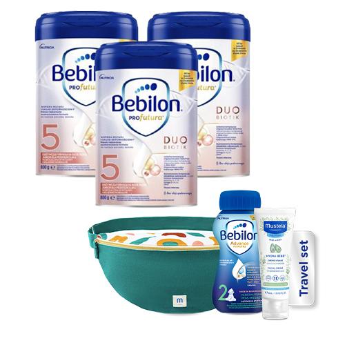 Zdjęcie produktu - Zestaw Bebilon Profutura Duobiotik 5 Formuła na bazie mleka dla przedszkolaka, 3 x 800 g + Travel Set