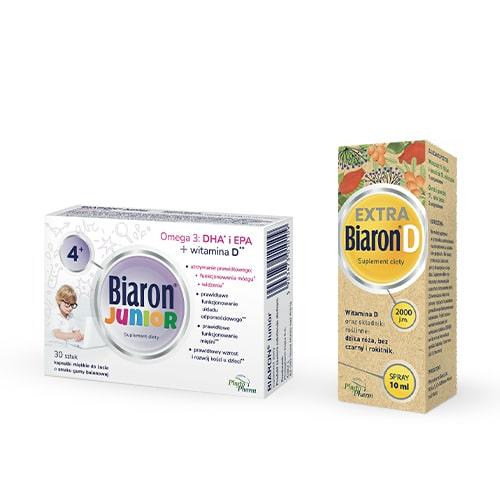 Zestaw Biaron Junior, 30kaps. + Biaron D Extra spray, 10ml