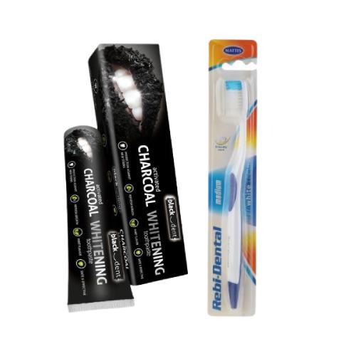 Zestaw Black Dent Pasta do zęb&oacute;w z aktywnym węglem, 75ml + Mattes Szczoteczka do zęb&oacute;w M46 Medium, 1szt.