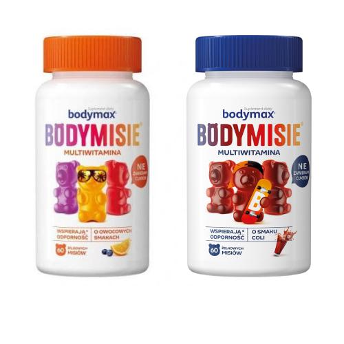 Zdjęcie produktu - Zestaw Bodymax Bodymisie o owocowych smakach, 60szt. + Bodymax Bodymisie o smaku coli żelki, 60szt.