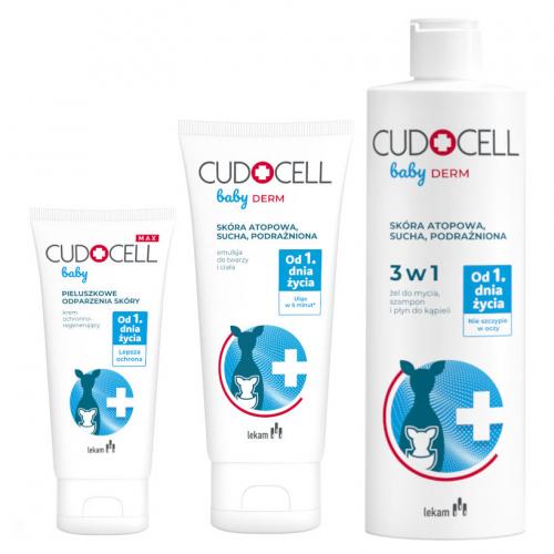 Zestaw CUDOCELL do pielęgnacji sk&oacute;ry dziecka: krem, 40g + emulsja, 180ml + żel do mycia, 400ml
