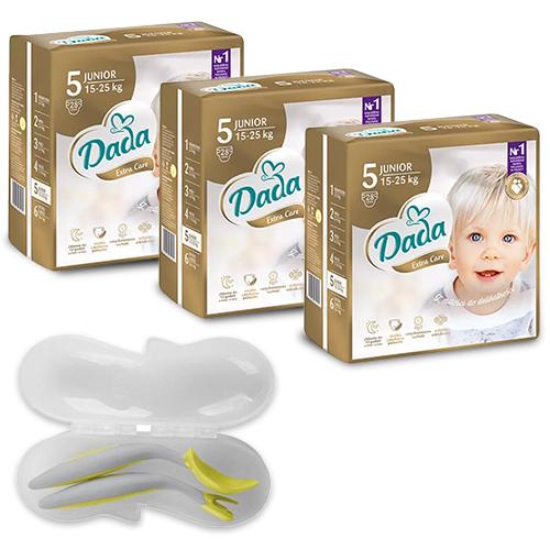 Zestaw DADA Extra Care 5 Pieluchy 15-25 kg, 3x 28szt. + B.BOX sztućce