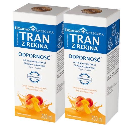 Zestaw DOMOWA APTECZKA Tran z rekina o smaku mango-brzoskwinia emulsja, 2x 250ml 