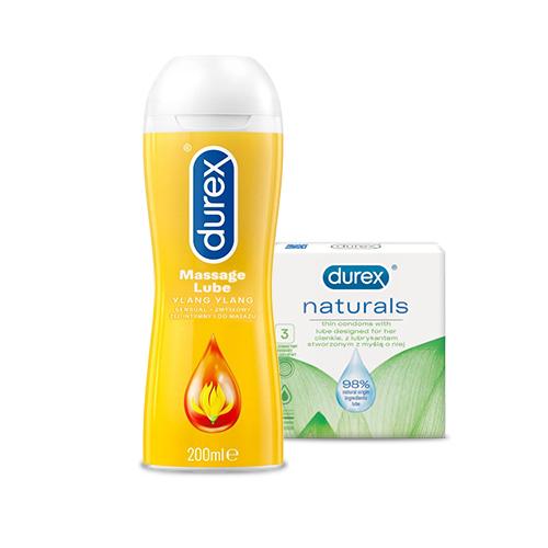 Zestaw DUREX Play YLANG-YLANG Żel 2w1, 200ml + DUREX Naturals Prezerwatywy, 3 szt.