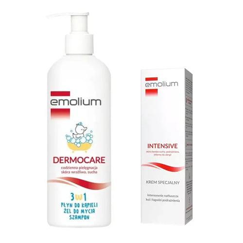 Zestaw Emolium Dermocare 3w1 Płyn, żel i szampon, 400ml + Intensive Krem specjalny, 75ml