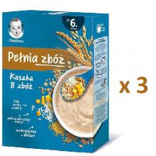 Zestaw GERBER Pełnia Zb&oacute;ż Kaszka 8 zb&oacute;ż po 6. miesiącu, 3x 180g 