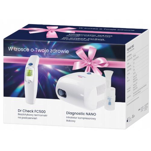Zdjęcie produktu - Diagnostic Nano Inhalator kompresorowy tłokowy + Dr Check FC500 Bezdotykowy termometr na podczerwień