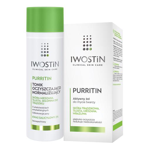 Zestaw Iwostin Purritin: Aktywny żel do mycia twarzy, 150ml + Tonik oczyszczająco-normalizujący, 200ml