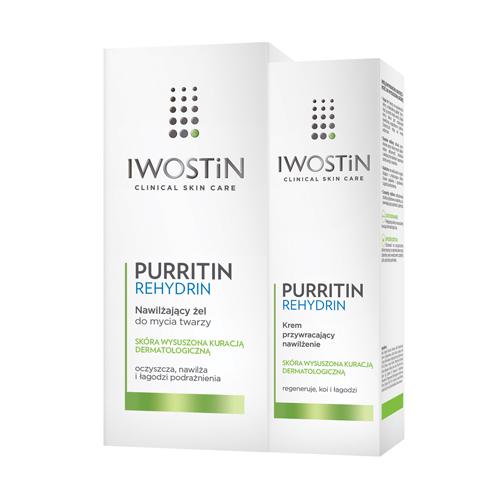 Zestaw Iwostin Purritin: Rehidrin krem przywracający nawilżenie, 40ml + nawilżający żel do mycia twarzy, 150ml