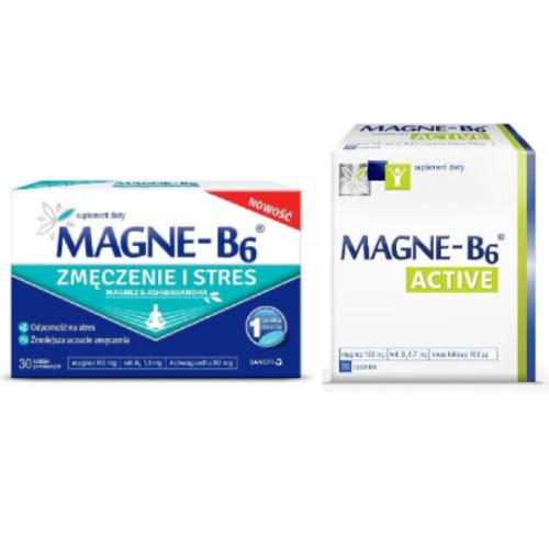 ZESTAW Magne-B6 Zmęczenie i Stres, 30 tabletek + Magne-B6 Active, 20 saszetek