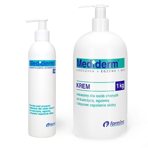 Zestaw MEDIDERM SHOWER Emulsja pod prysznic, 250g + Krem na łuszczycę, egzemę i atopowe zapalenie sk&oacute;ry, 1kg