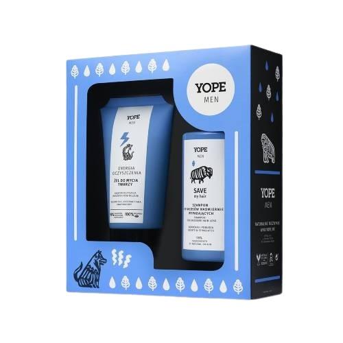 Zdjęcie produktu - YOPE Men Wood Zestaw Żel do mycia twarzy, 150ml + Wzmacniający szampon do włos&oacute;w nadmiernie wypadających, 300ml