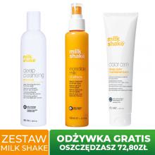 Zestaw MILK SHAKE Deep Cleaning Szampon głęboko oczyszczający, 300ml + MILK SHAKE LEAVE-IN Incredible Milk Odżywka 12 Cud&oacute;w, 150ml + MILK SHAKE COLOUR CARE Intensywna odżywka do włos&oacute;w farbowanych, 175ml 