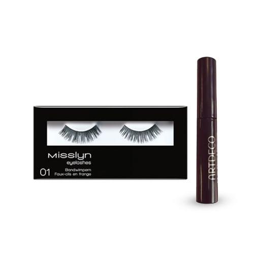 Zestaw Misslyn Sztuczne rzęsy 01 + Artdeco All in One Mascara Tusz do rzęs mini, 3ml