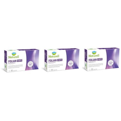Zdjęcie produktu - Zestaw NATURELL Folian Forte, 3x30tabl. - suplement diety z kwasem foliowym