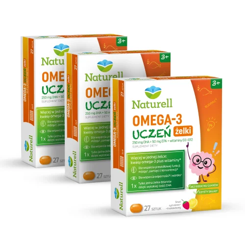 Zdjęcie produktu - Zestaw NATURELL Omega-3 Uczeń żelki, 3 x 27 szt.