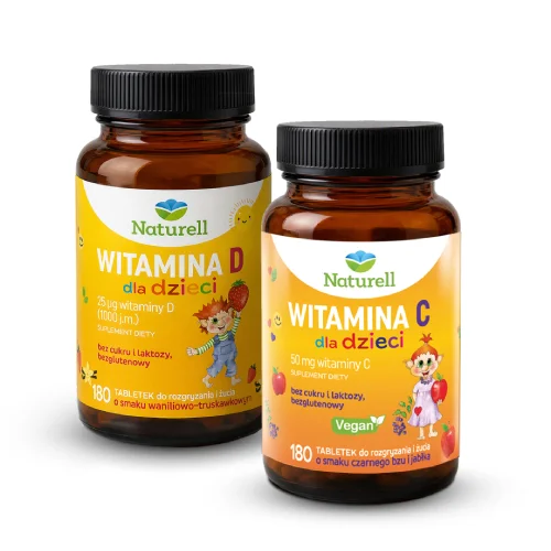 Zdjęcie produktu - Zestaw NATURELL Witamina C dla dzieci, 180 tabl.+ NATURELL Witamina D dla dzieci, 180 tabl.