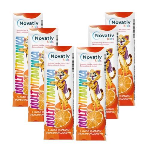 Zestaw Novativ Kids Lizak Multivitaminka smak pomarańczowy, 6 szt.