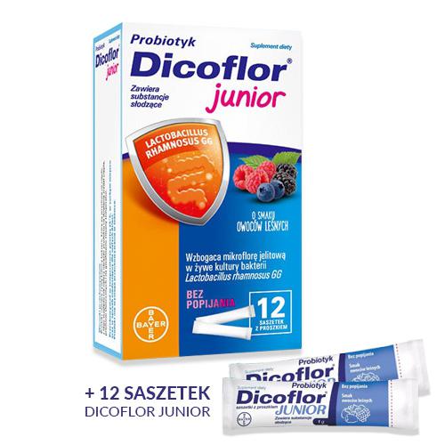 Zestaw odpornościowy Dicoflor: Dicoflor Junior Owoce leśne, 12 sasz. + 12 saszetek Dicoflor Junior