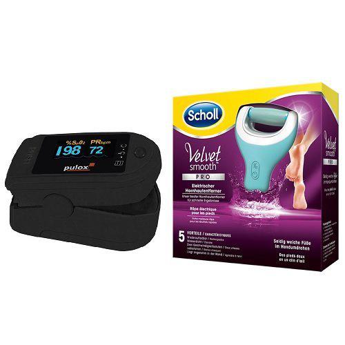 Zestaw Pulsoksymetr napalcowy PULOX PO-200A z alarmem czarny + SCHOLL VELVET SMOOTH Pro Elektryczny pilnik do st&oacute;p z ładowarką