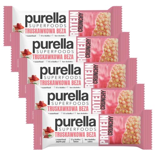 Zdjęcie produktu - Zestaw PURELLA Protein Crunchy Truskawkowa beza Baton białkowy, 5 x 45 g